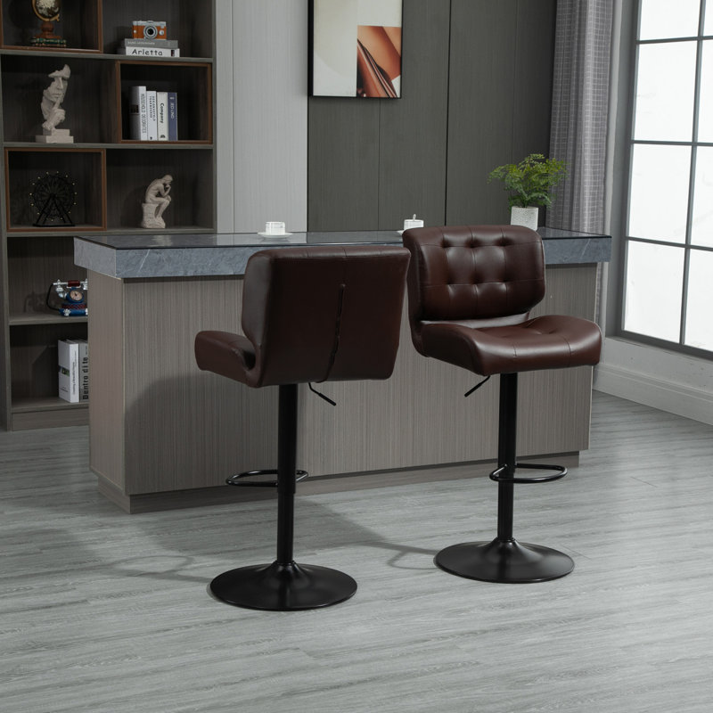 Homcom Bar Height Bar Stools Set Of 2 With Adjustable Seat, Thick Padded Cushion And Metal Footrest For Home Bar