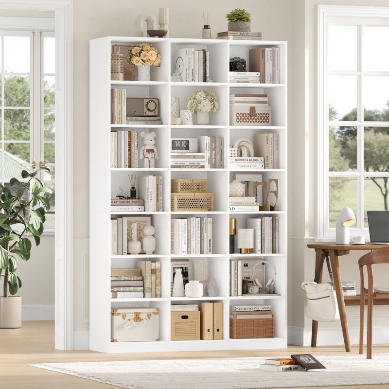 86"H X 47.2"W 7-Tier Standard Wood Storage Bookcase, White