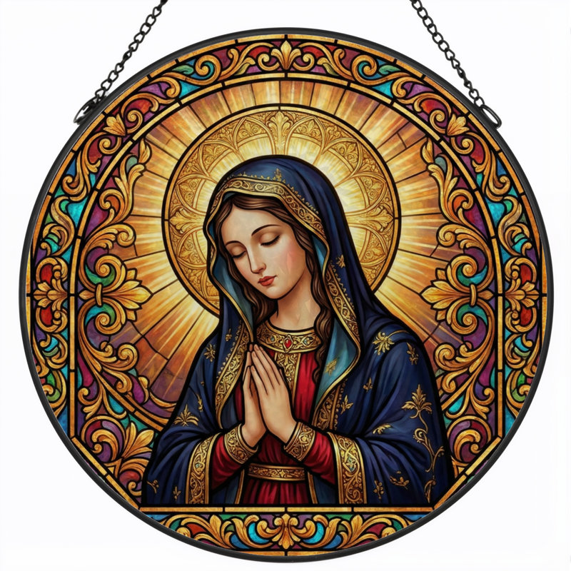 Panneau de vitrail d'art religieuse H 12 po, H 12 po