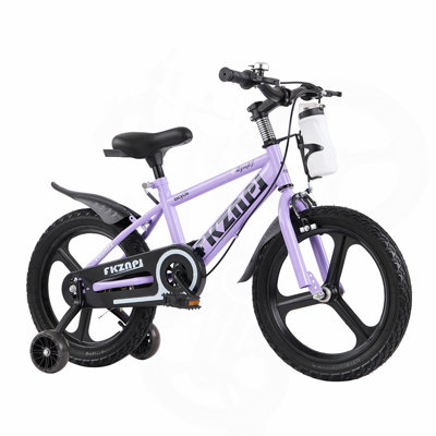 FKZNPJ Kids Bike 18 Inch – High Carbon Steel Frame, Magnesium Alloy Wheels, Training Wheels with Night Glow, Adjustable Seat, Water Bottle – Girls & Boys Bicycle Ages 3-9, Toddler Bike
