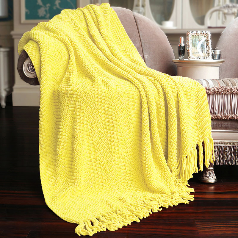 Jeté en tricot de tweed, 60 po x 80 po, Jaune soleil
