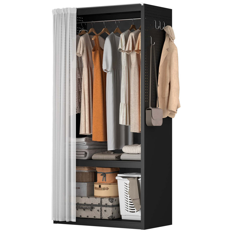 Armoire en métal autoportante avec rideau transparent et tablette de rangement
