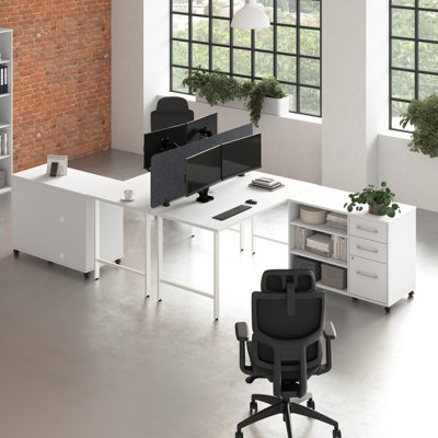 Bush Business Furniture Hustle 2 Person Computer Desk With Mobile Storage Cabinets, Power Grommets, And Privacy Screen