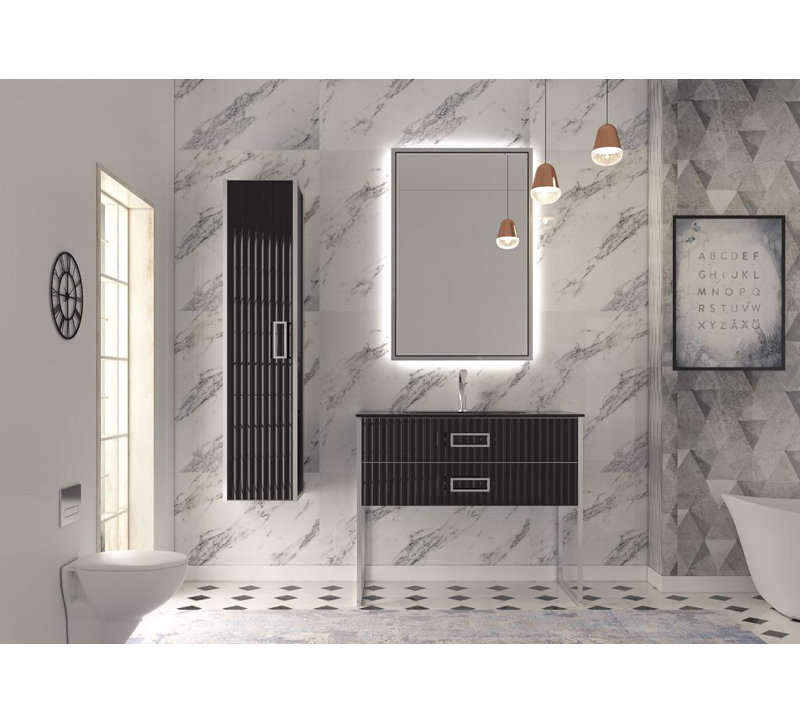 Meuble-lavabo de 40 pouces avec comptoir en verre et évier noir / or Monaco, Noir, Chrome
