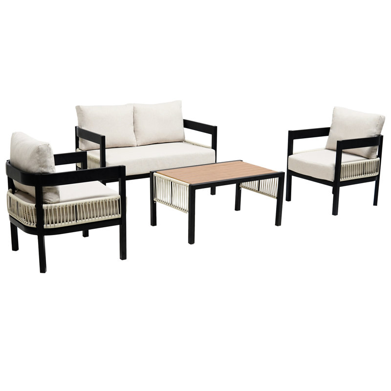 Lawn Outdoor Furniture - Iron With Table & , For Garden, Beige