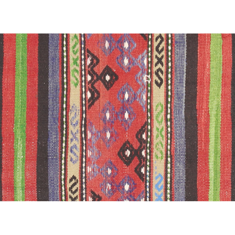 One-of-a-Kind Hand-Knotted 1960s 3'11" x 4'9" Wool Area Rug in Red/Gray/Green