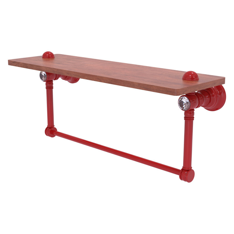 Tablette flottante en cristal Carolina avec barre à serviettes, H 7 po x l 16 po x P 5,54 po, Rouge pompier