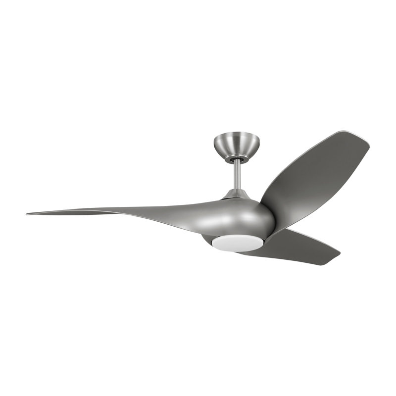 Terhune Indoor Ceiling Fan with Threaded Downrod, Silver ABS blades and Handheld Remote, Silver, Brushed Steel