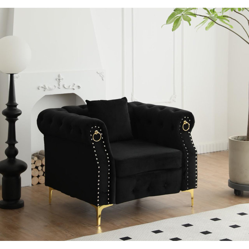  Fauteuil rembourré avec pieds en métal, Noir