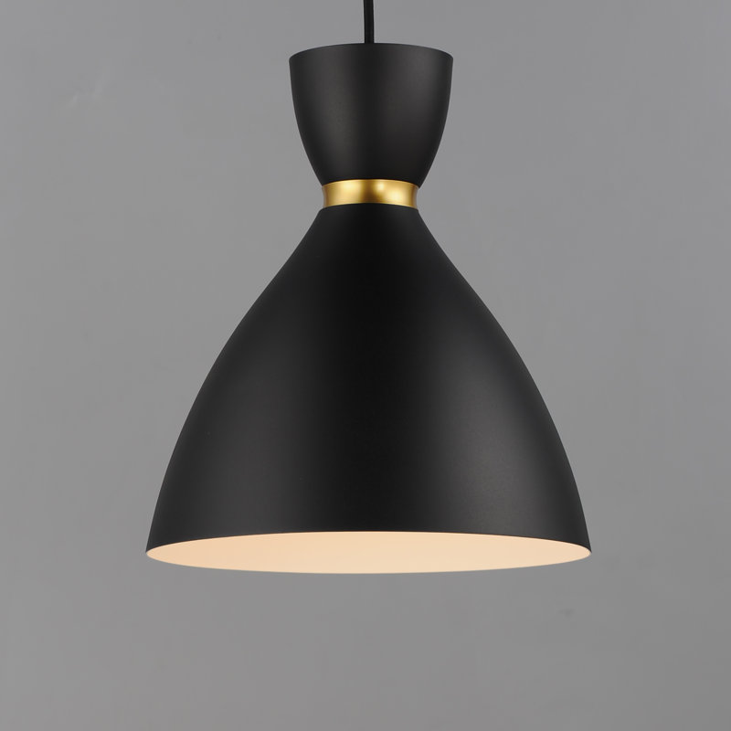 Luminaire suspendu conique à 1 lumière Willingdon, Laiton satiné / noir
