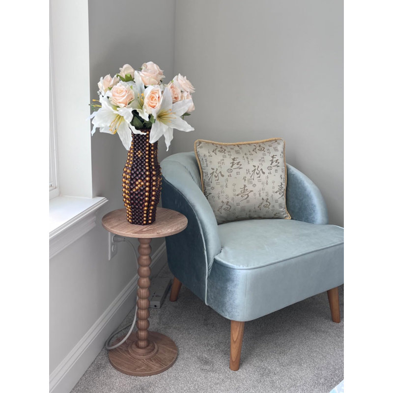 Modern Accent Table Martini Table with Solid Wood Leg Round End Tables Side Table, Rustic Walnut