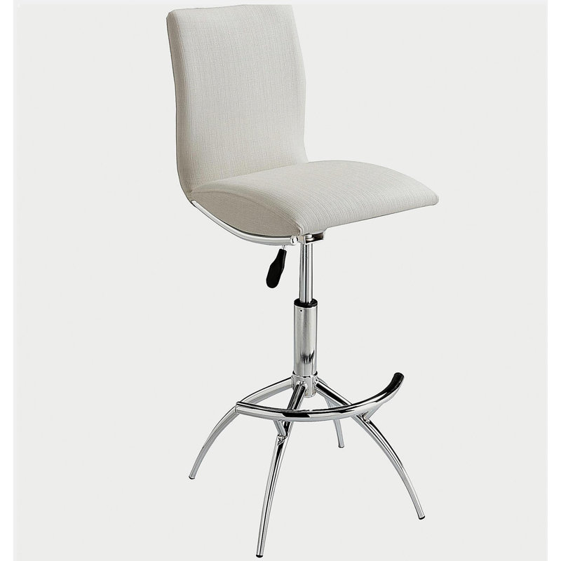 Modern barstool textured leather/chrome adjustable height soft white