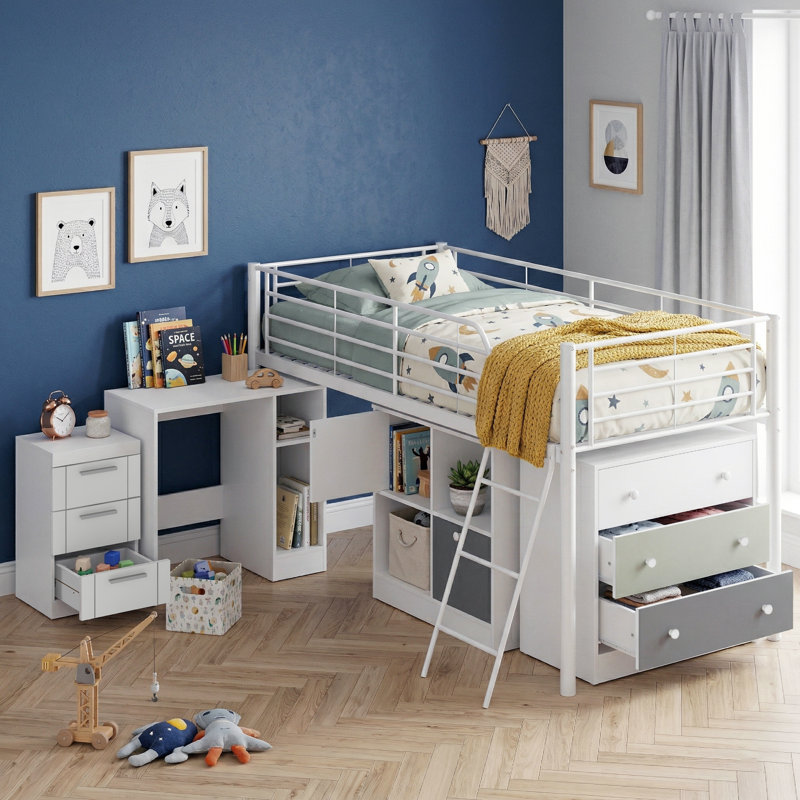 Leo Kids Metal Midsleeper Bed With Kimberley Bedside Table Bedroom Set