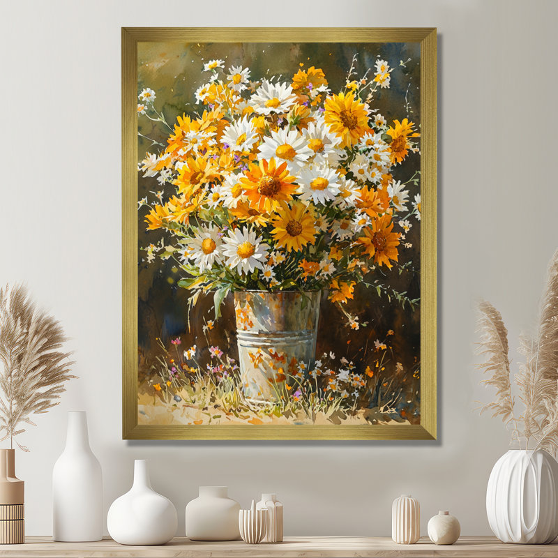 Christman - salon d'art mural floral, H 20 po x l 12 po, Reproduction encadrée d'une seule photo, Doré