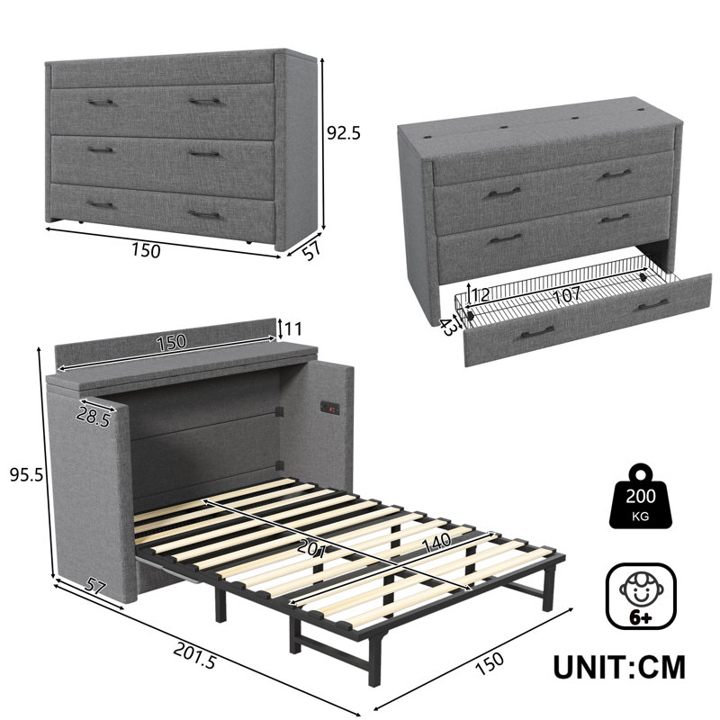 Solid Wood Bed, Grey