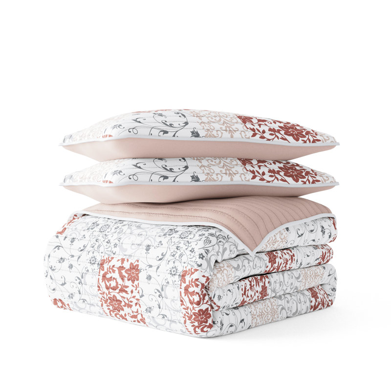 Blush Twin Reversible Microfiber Patchwork Quilt Set