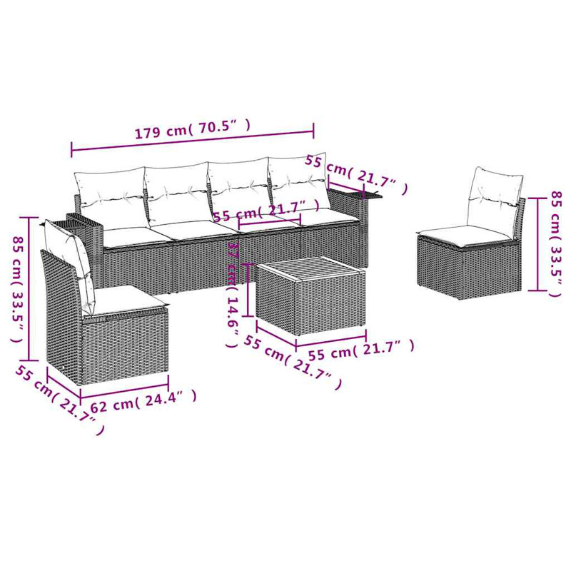 Ensemble de canapé de patio avec coussins 7 pièces Vidaxl, Bleu, Noir