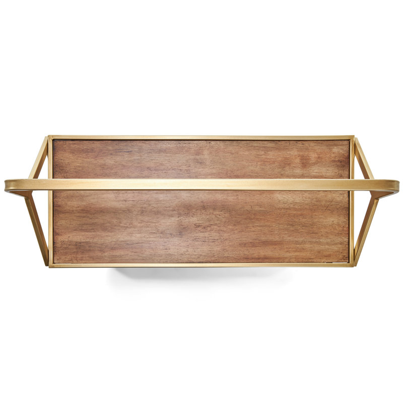 Hudson Gold and Wood Rolling Bar Cart with Storage