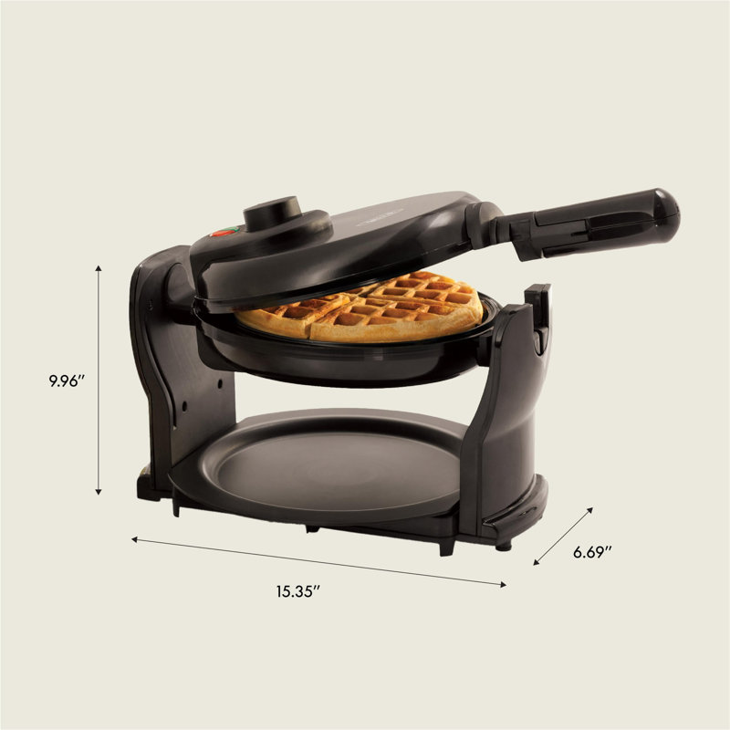 Black Rotating Belgian Waffle Maker with Nonstick Plates