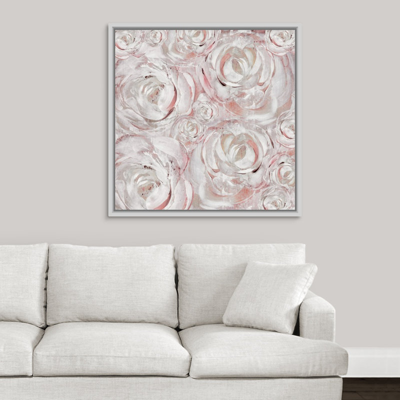 « rosé double iii », peinture sur toile, H 37,7 po x l 37,7 po, Reproduction avec cadre flottant, Blanc