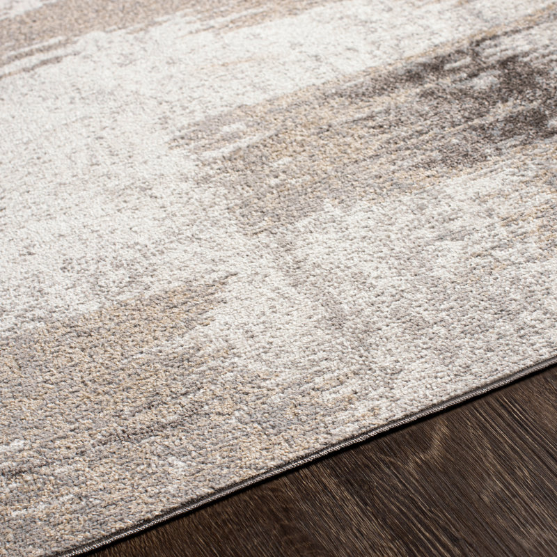 Stuckey Abstract Machine Woven Taupe Area Rug, Rectangle 6'7" x 9'