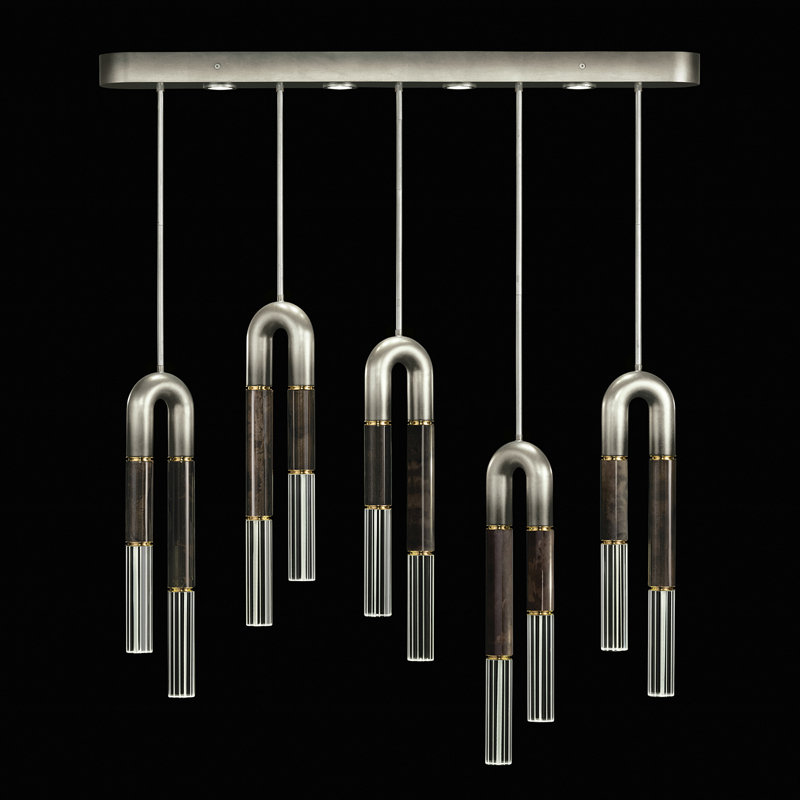Luminaire suspendu linéaire 51,5 po Antonia, Ombre Silver/Brass/Charcoal