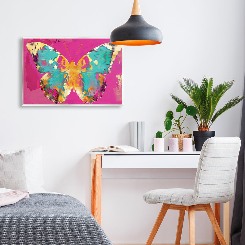 Jewel Butterfly over Pink Wall Plaque, design by LSR Design Studio, 13" H x 19" W