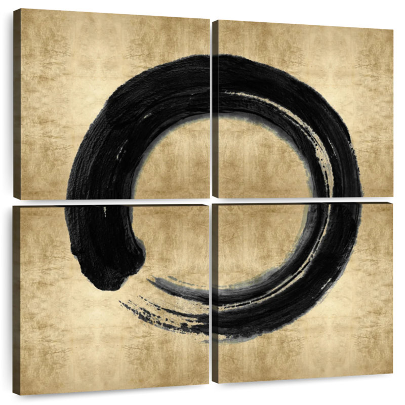 Avery, cercle zen noir sur fond doré I, H 57 po x l 57 po