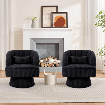 Méridienne moderne pivotante à 360 ° en velours côtelé, fauteuil rond avec accents rayés pour cinéma maison