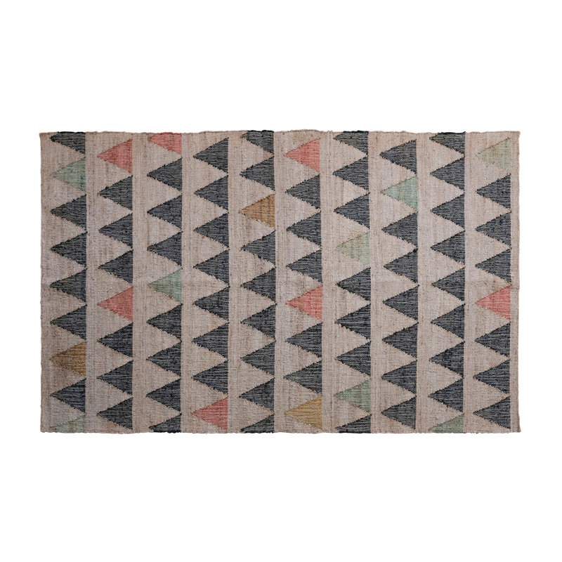 Boho Woven Jute and Cotton Rug with Triangle Pattern