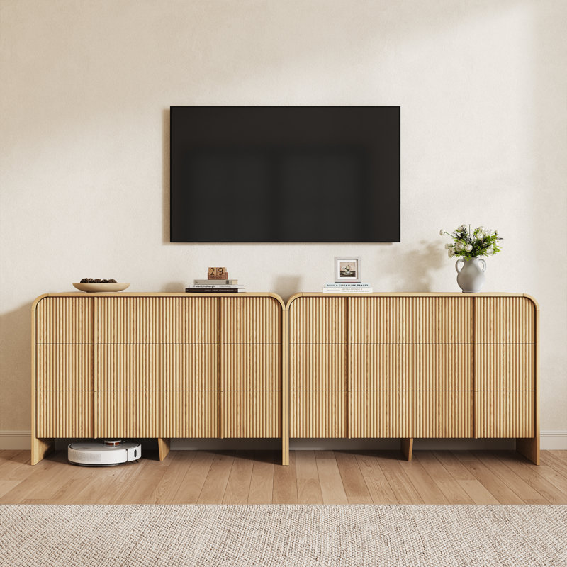 Commode 6 tiroirs l 47,2 po avec panneau cannelé, commode courbée moderne, brun, Brun