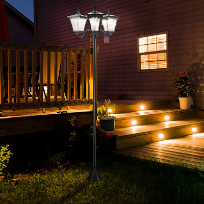72" Solar Lamp Post, Triple. Vintage Style For Lawn Garden Pathway Driveway. Stainless Steel, Waterproof Black. Day Night Sensor, Energy Saving Lighting Post 72", Triple Lawn, Garden, All-Weather
