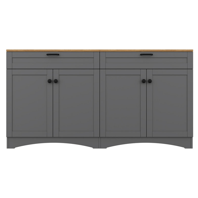 Mid-Century Buffet Cabinet with Rustic Handles, Gray