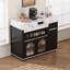 Black & Marble White Multifunctional Extendable Dining Table, Rolling Kitchen Island With Drawers Power Outlet Brake Lock Storage Cabinet