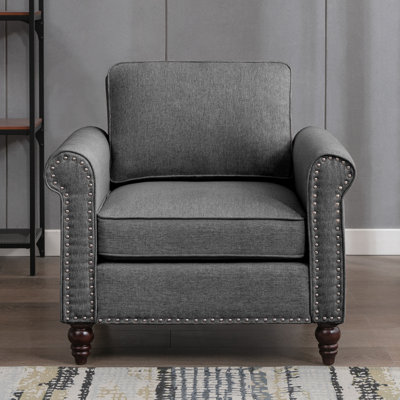 30.7" Upholstered Armchair, Linen Single Seat Sofa with Wooden Frame, Modern Small Space Furniture, Dark Grey