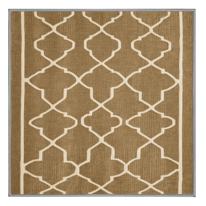 Machine Washable Trellis Brown Area Rug, Square 5'