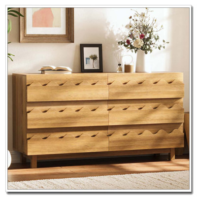 60" Length 6 Drawer Dresser with Wave Front Design