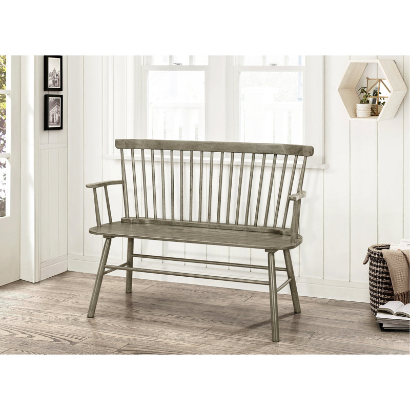 Banc en bois gris à dossier fuselé pour chaise d'intérieur en bois avec accoudoirs, Gris