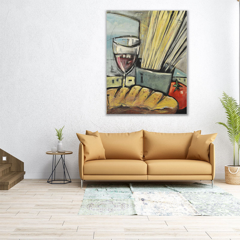 «Wine Bread And Pasta», reproduction d'art sur toile, H 20 po x l 16 po