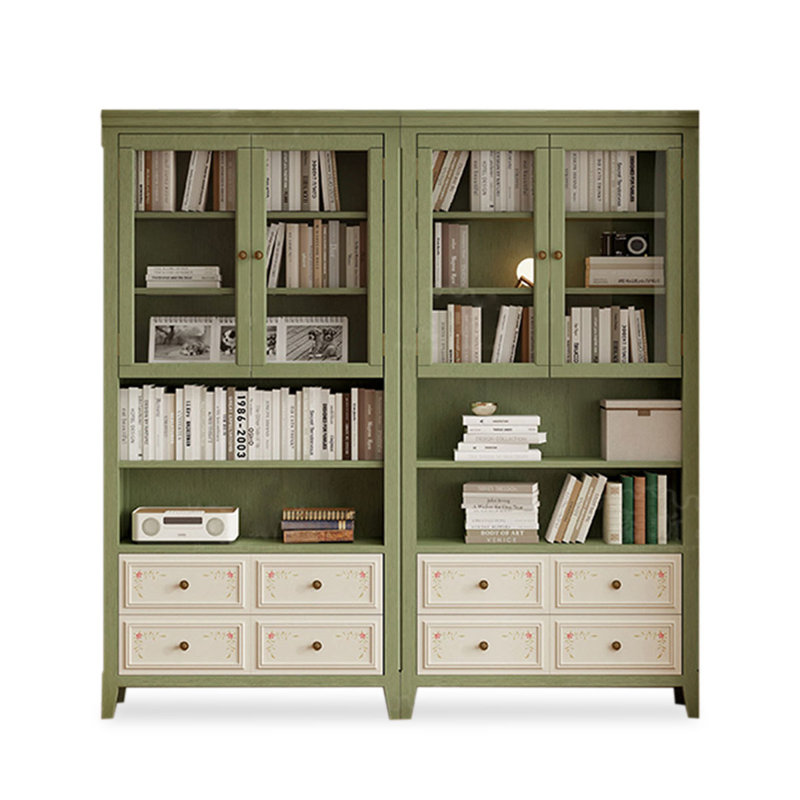 Bibliothèque verte en bois d'hévéa
