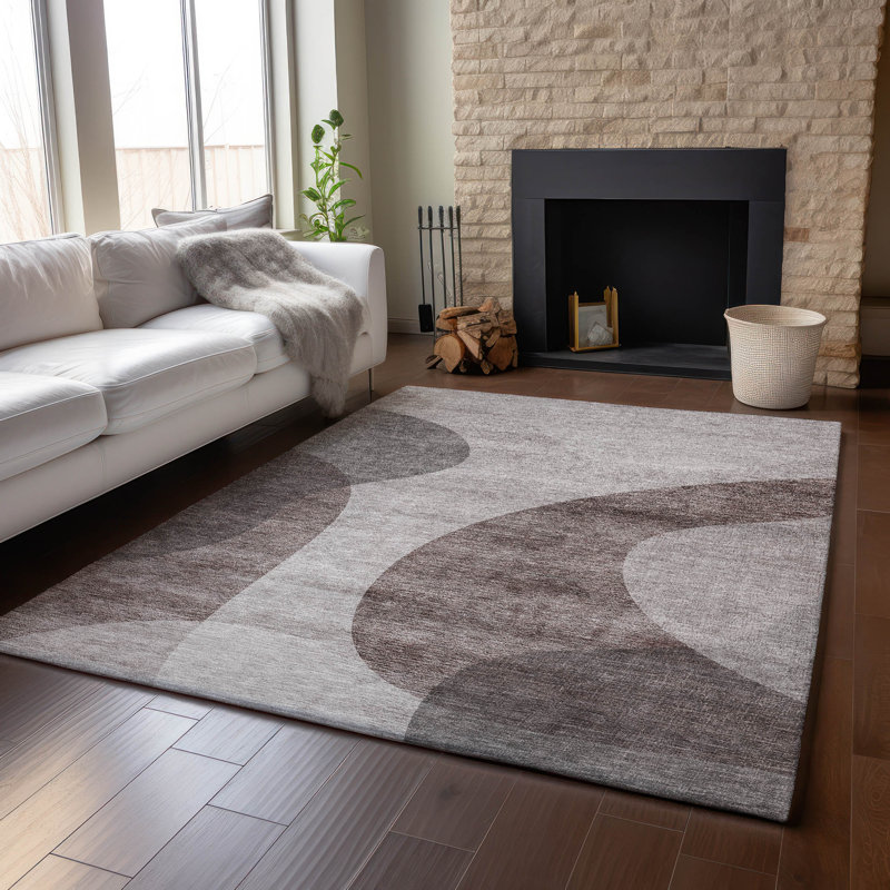 Premium Machine Washable Arnette Mocha Rug, Rectangle 9' x 12'