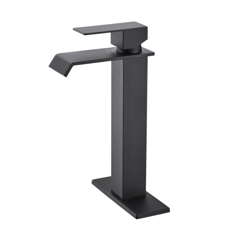 Waterfall Spout Single Handle Bathroom Sink Faucet, Matte Black