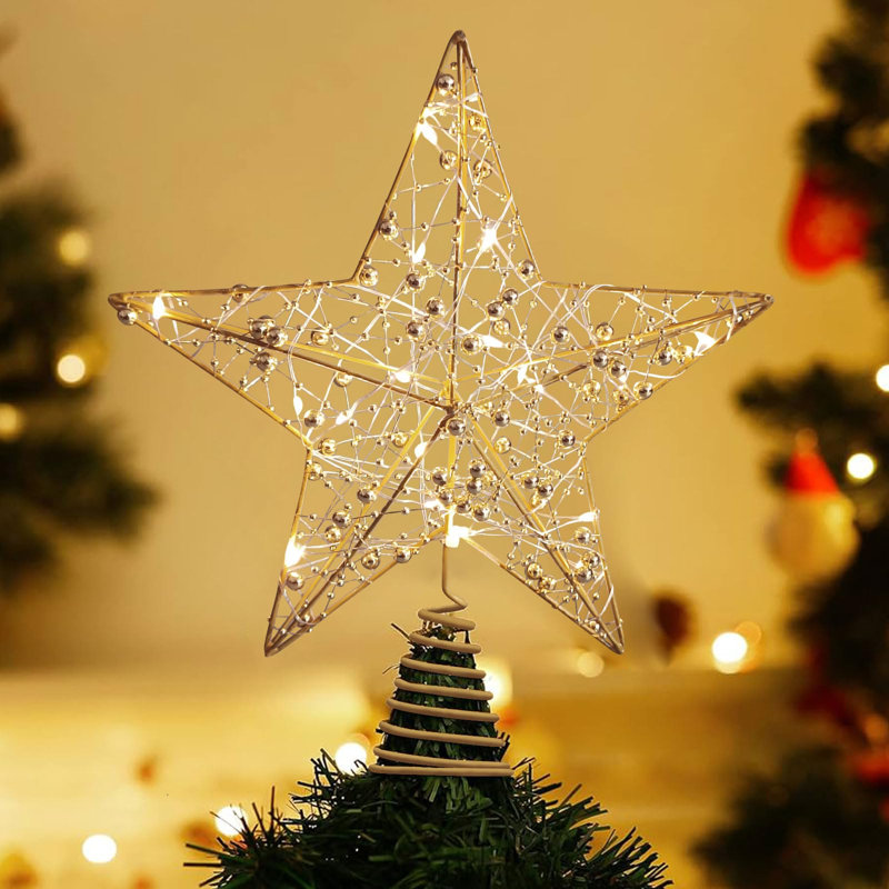 Christmas Tree Topper 10" Golden Glittered Star Tree Topper with 20 LED Lights