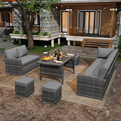 7-piece Wicker Patio Furniture Set With Cover, Dining Table & Chairs