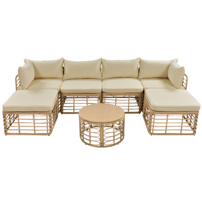 Ensemble de 7 pièces de mobilier de patio extérieur, ensemble de canapé modulaire en rotin toutes saisons avec coussins et coussins épais, ensembles de conversation librement combinés pour le jardin, la cour, le balcon et le brun