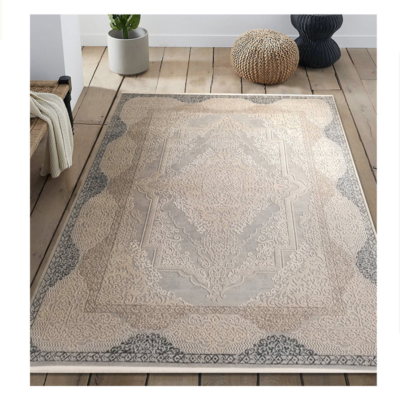 Tapis beige/gris 6,5 pi x 10 pi oriental touffeté Bettine
