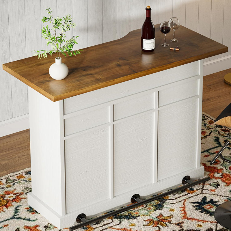 Abrianna 52" Bar Cabinet, Walnut/White