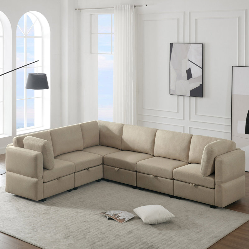 Canapé d'angle modulaire en L modulaire, Polyester beige