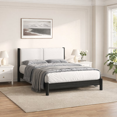 Solid Wood Platform Bed Frame with Upholstered Headboard - Perfect for Modern & Scandinavian Bedrooms