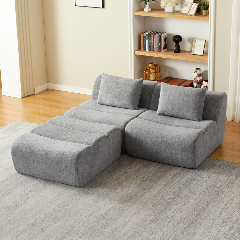 3 pièces en chenille compressée, sans assemblage, confortable, espace pour le salon, design polyvalent, éponge et structure à ressorts ensachés gris avec appartement, utilisation instantanée, soutien doux